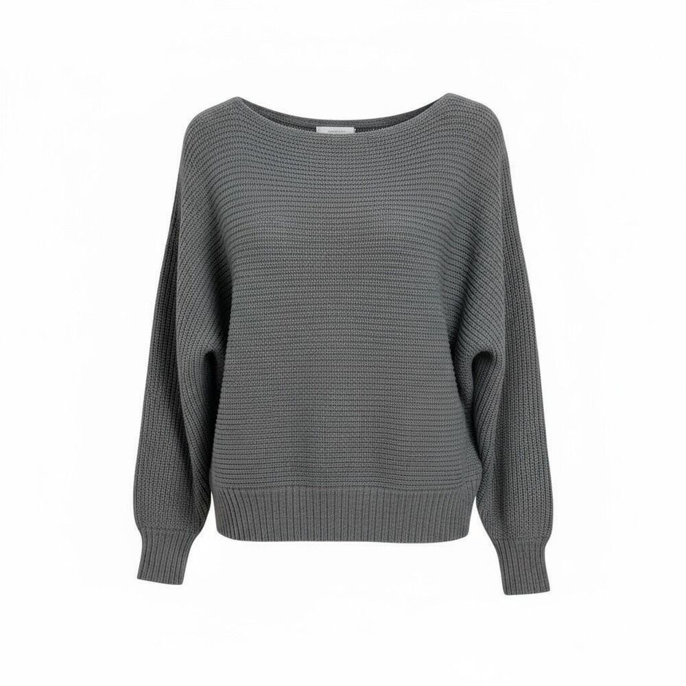 Forever 21 Ribbed Knit Boat Neck Dolman Long Sleeve Pullover Sweater Gray Small